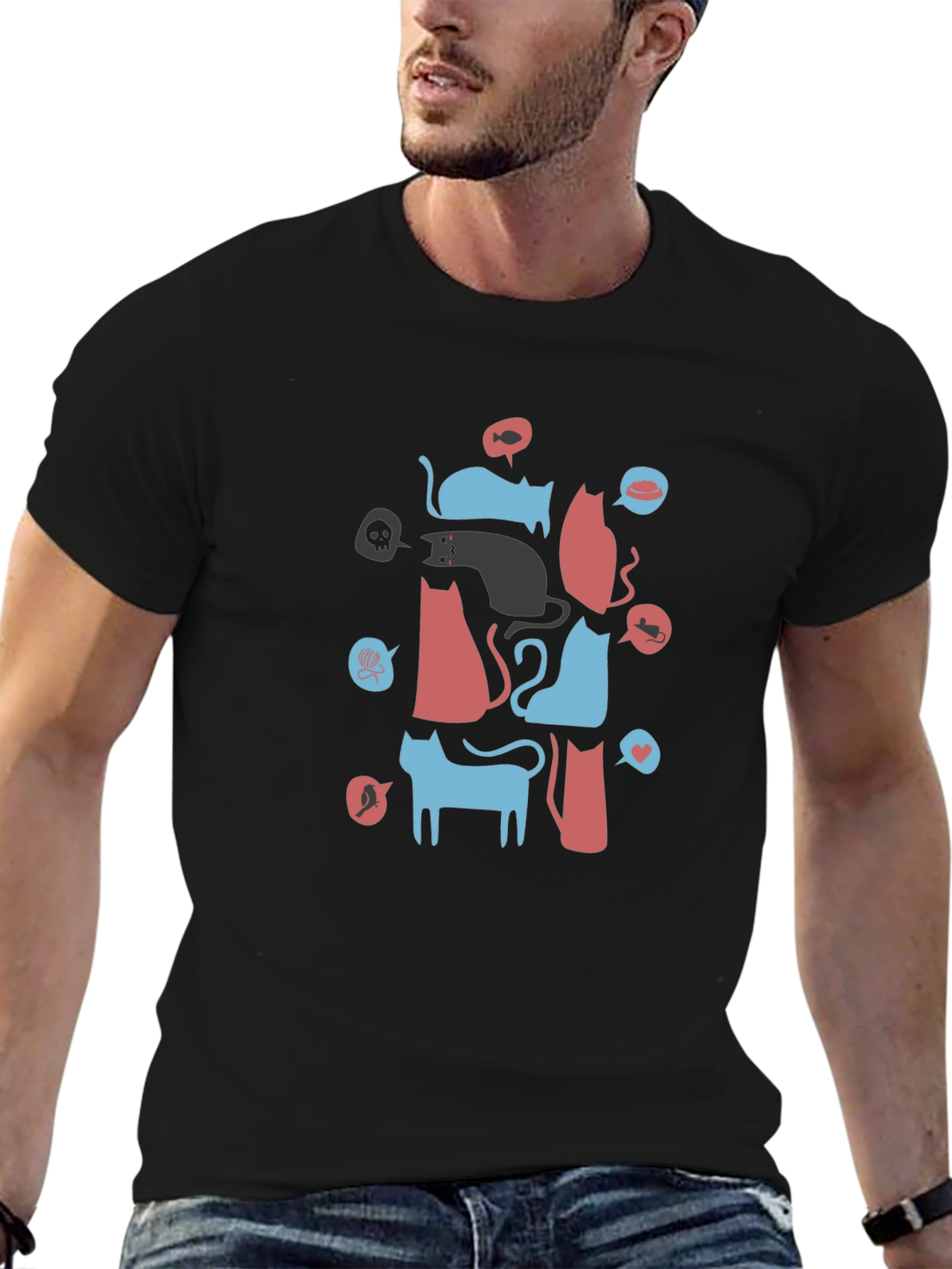 Abstract Cat Pattern Graphic Tee