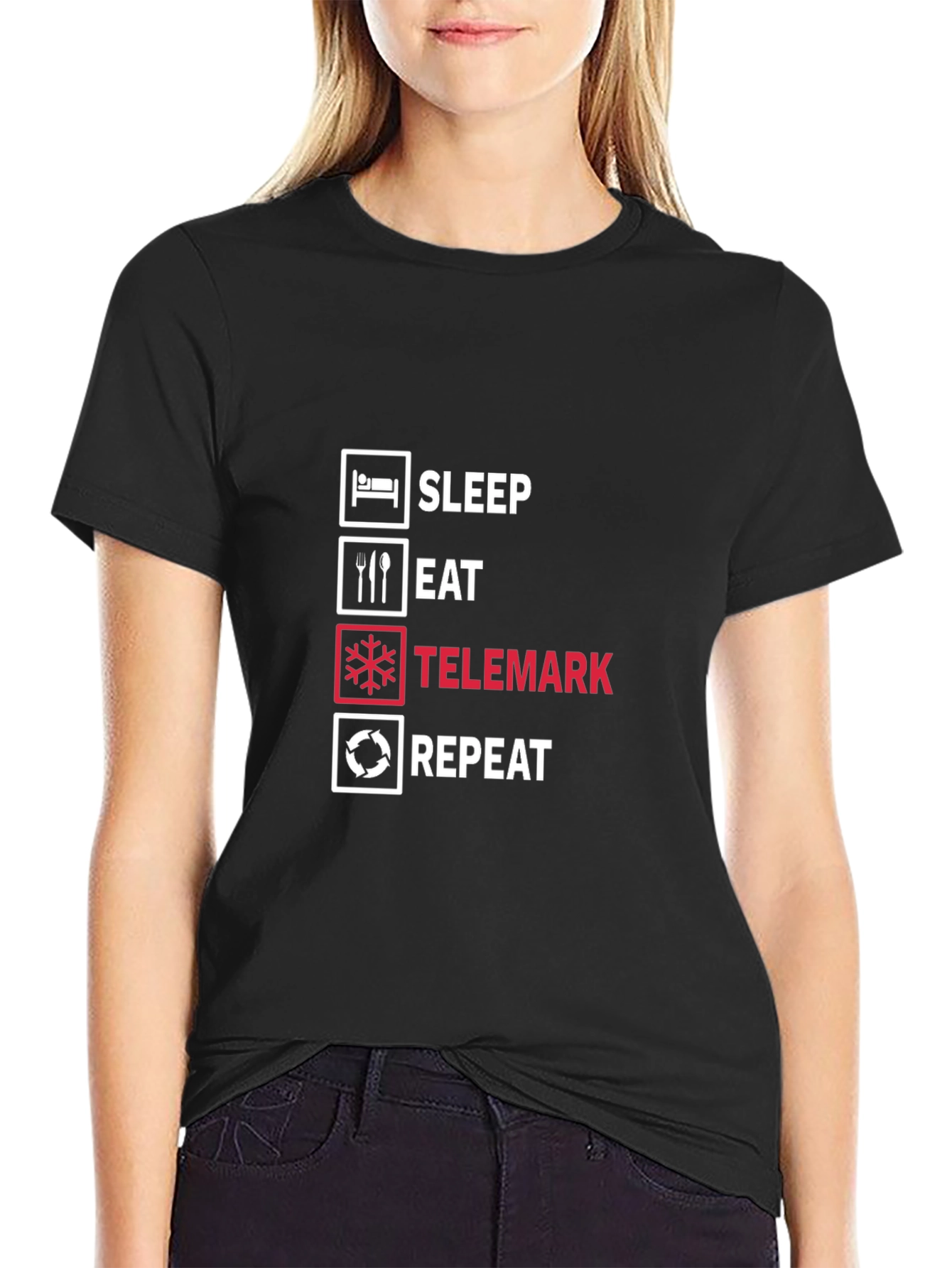 Sleep Eat Telemark Repeat Black T-Shirt