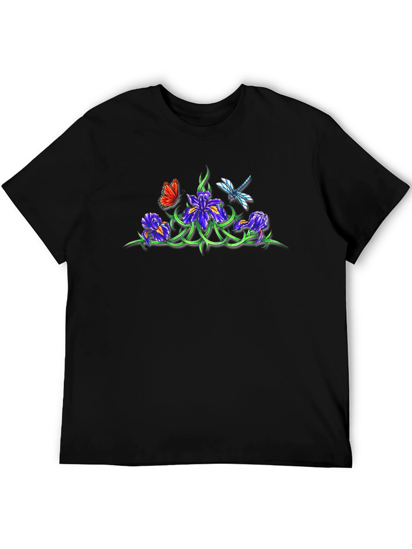 Floral & Insect Graphic Black T-Shirt