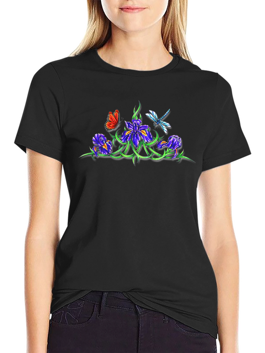 Floral & Insect Graphic Black T-Shirt