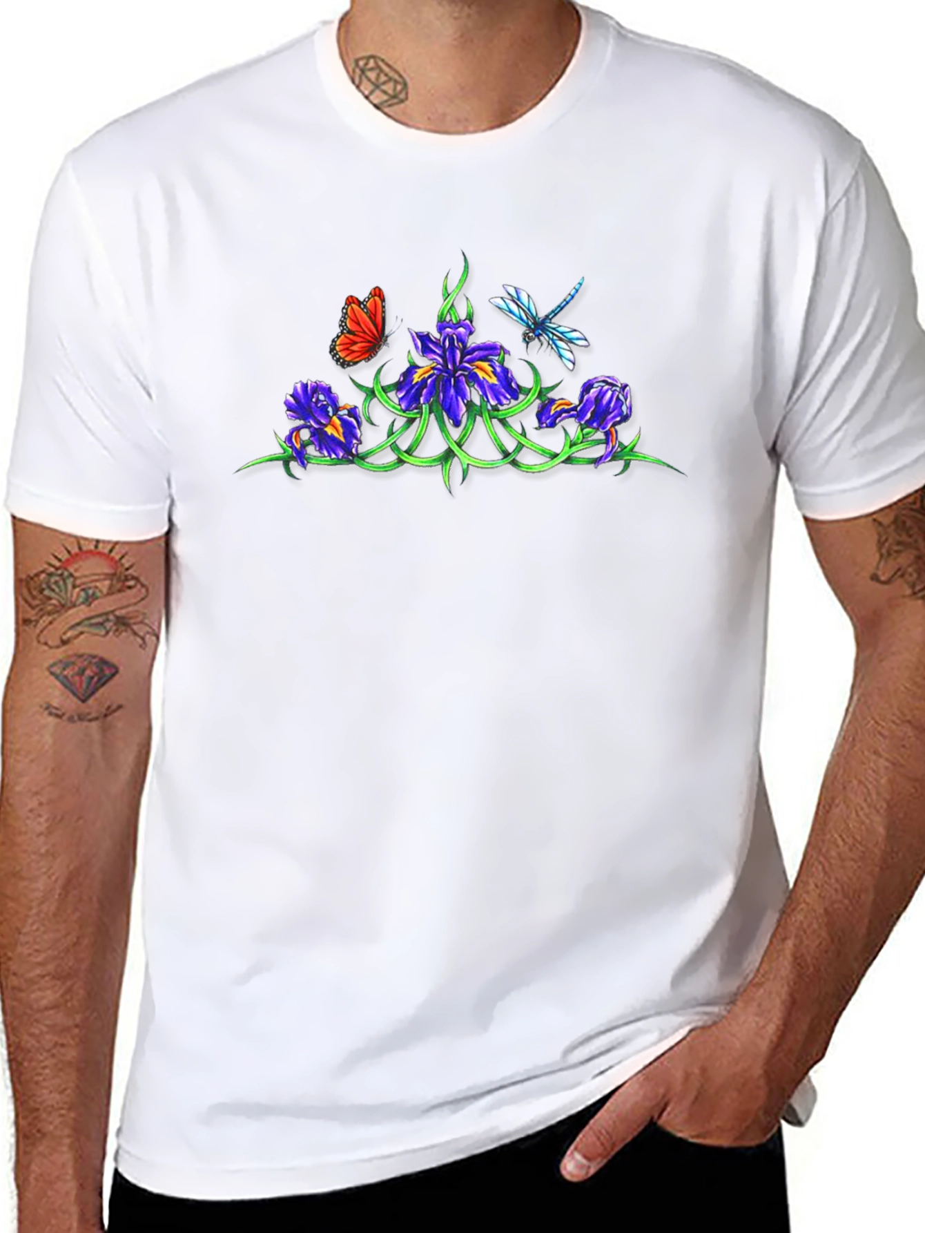 Floral & Insect Graphic Black T-Shirt