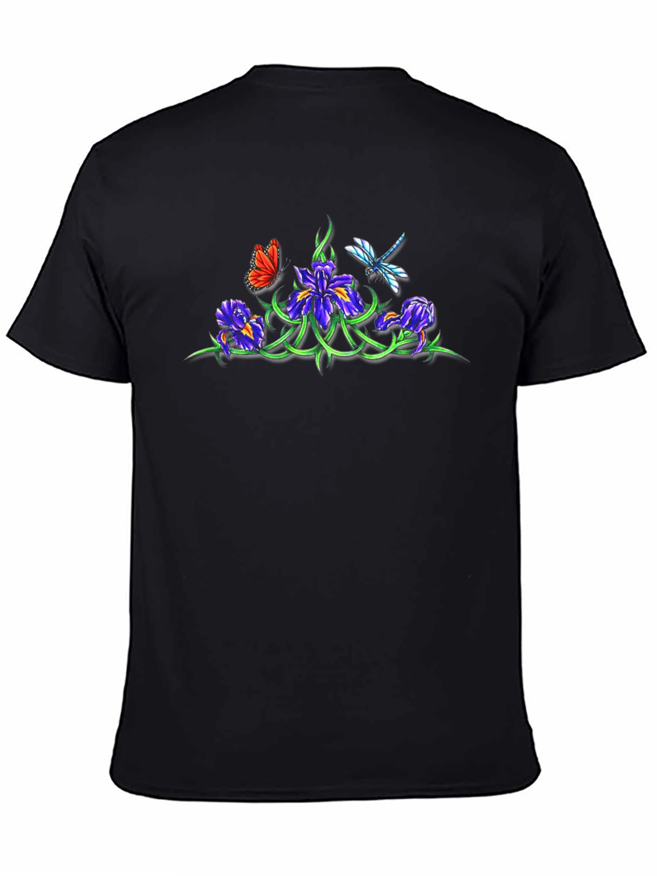 Floral & Insect Graphic Black T-Shirt