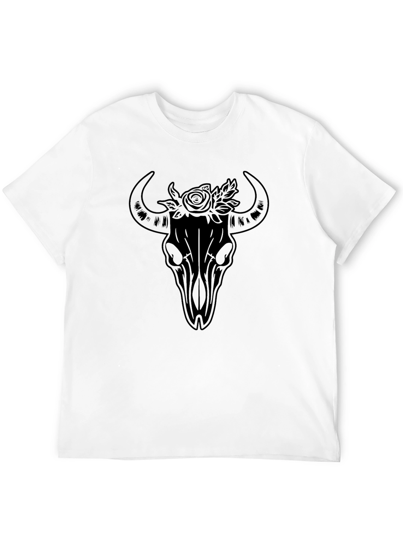 Black Bull Skull & Roses Graphic Tee