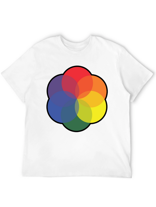 Colorful Flower Circle Graphic Black T-Shirt