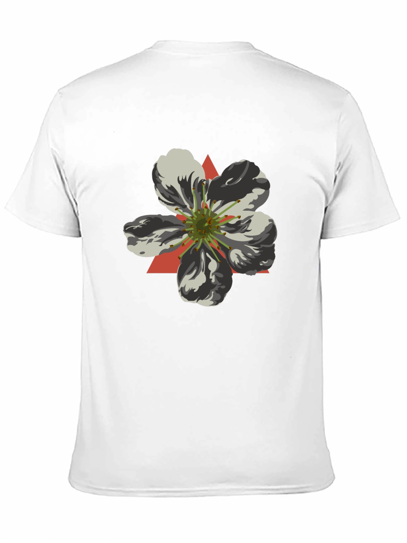 Black T-Shirt with Geometric Flower Design