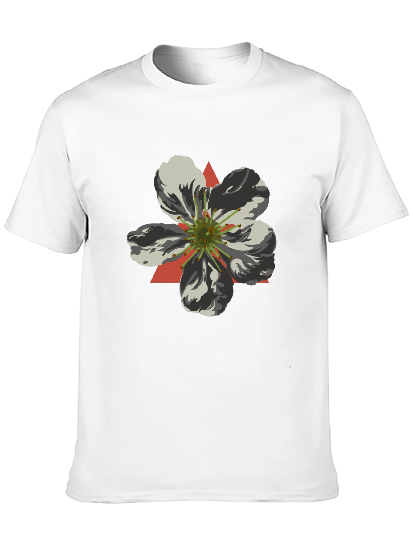 Black T-Shirt with Geometric Flower Design