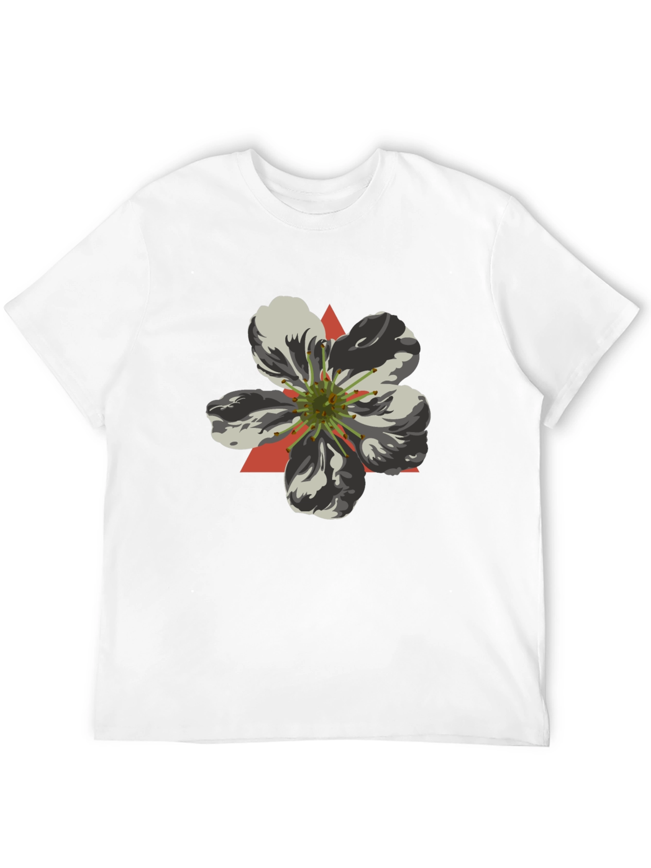 Black T-Shirt with Geometric Flower Design