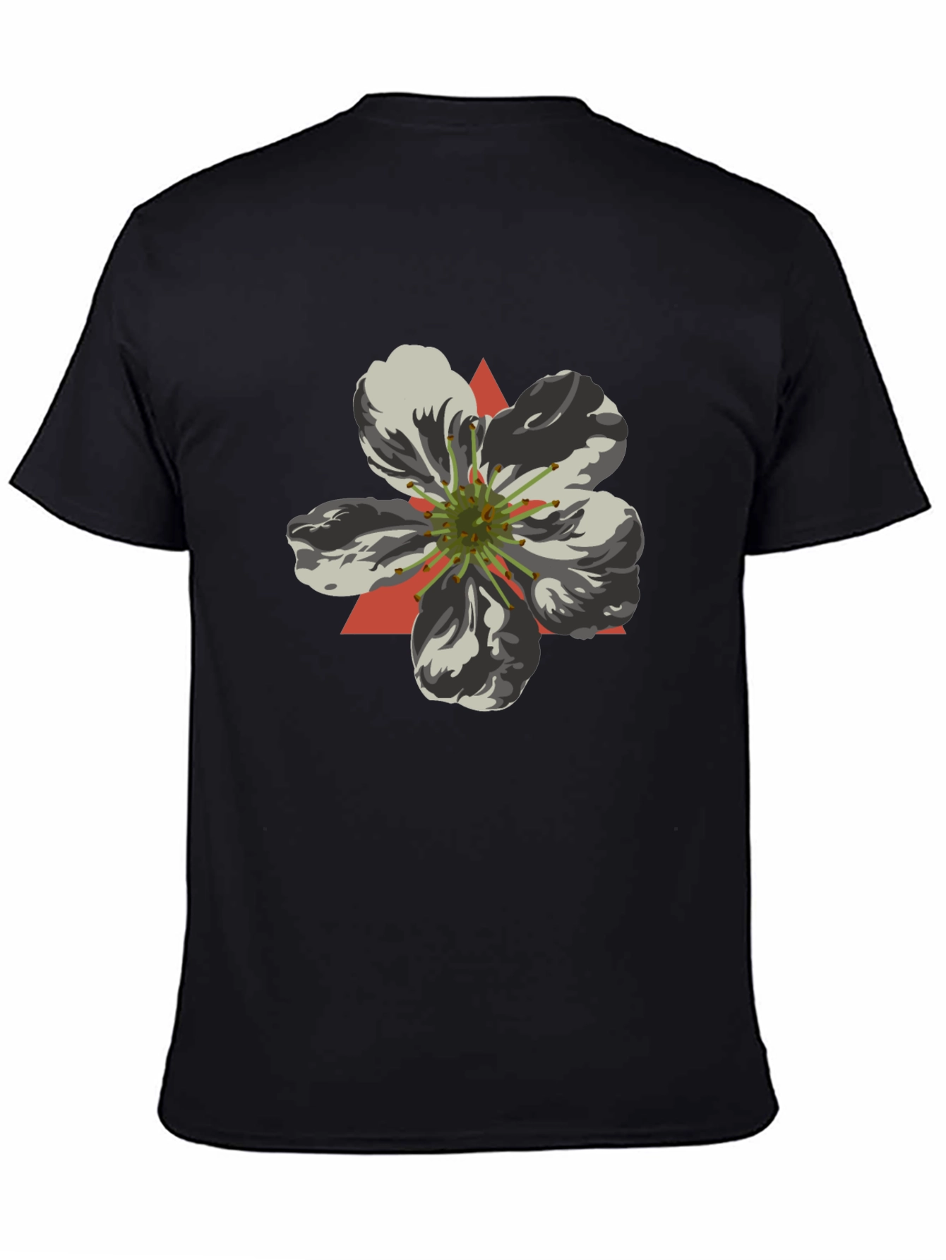 Black T-Shirt with Geometric Flower Design