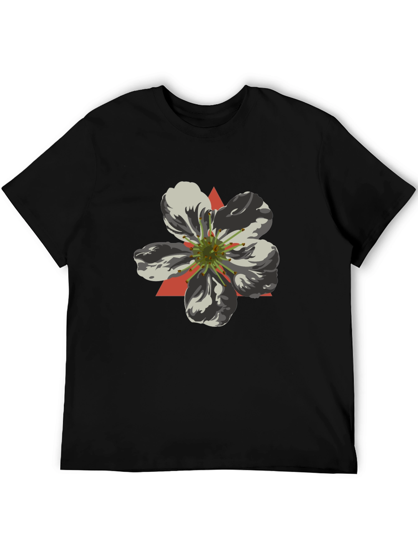 Black T-Shirt with Geometric Flower Design