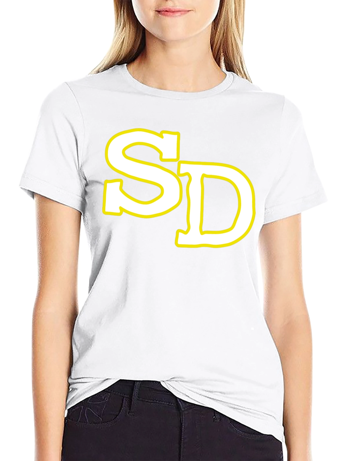SD Initial T-Shirt - Black Cotton Blend Casual Tee