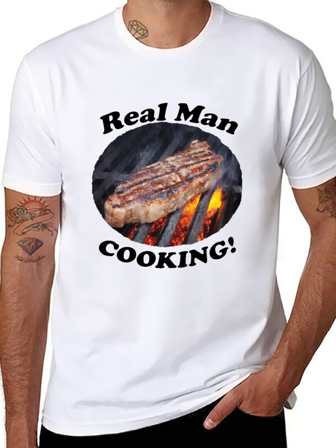 Real Man Cooking T-Shirt BBQ Grill Steak Tee