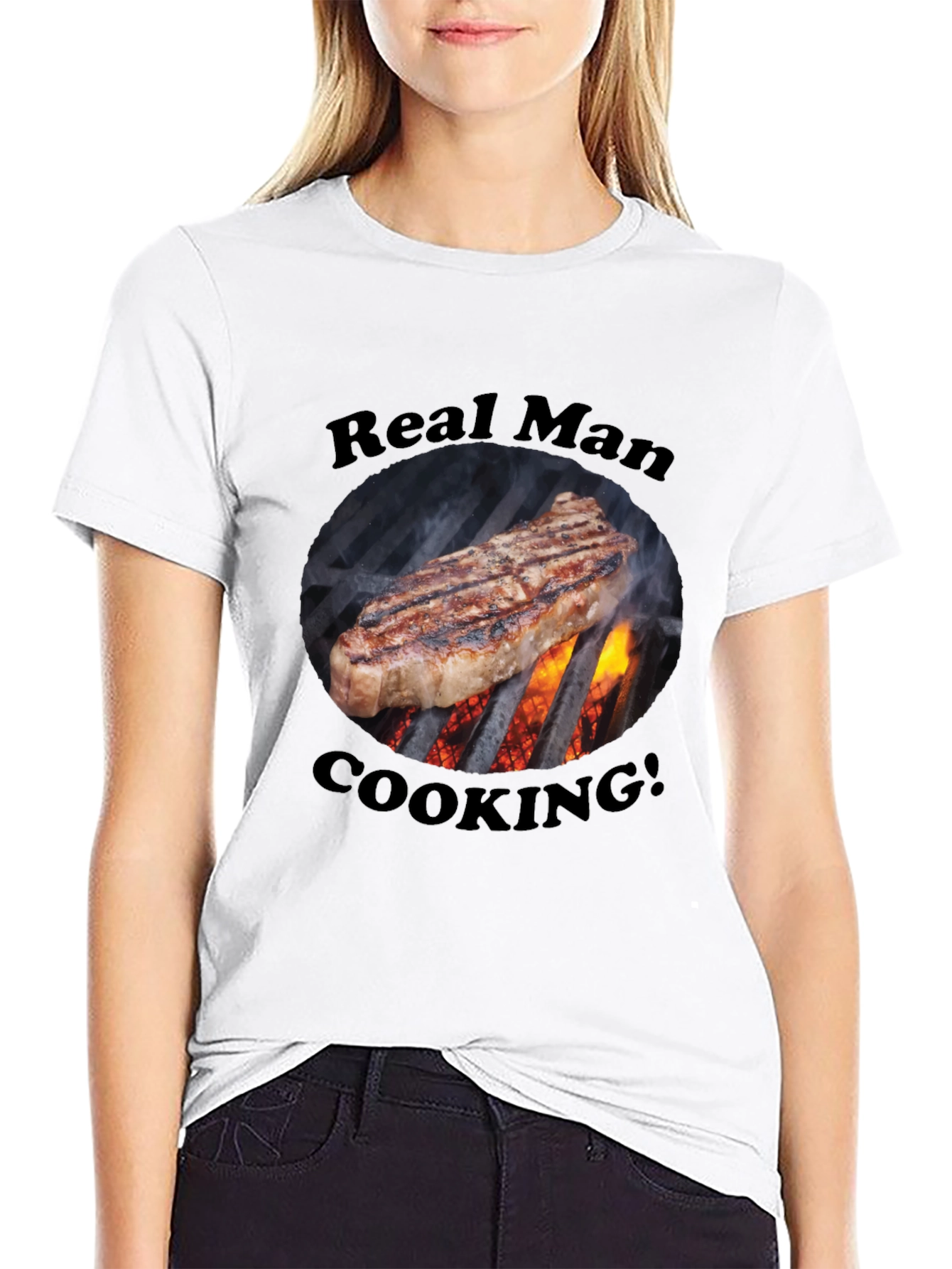 Real Man Cooking T-Shirt BBQ Grill Steak Tee