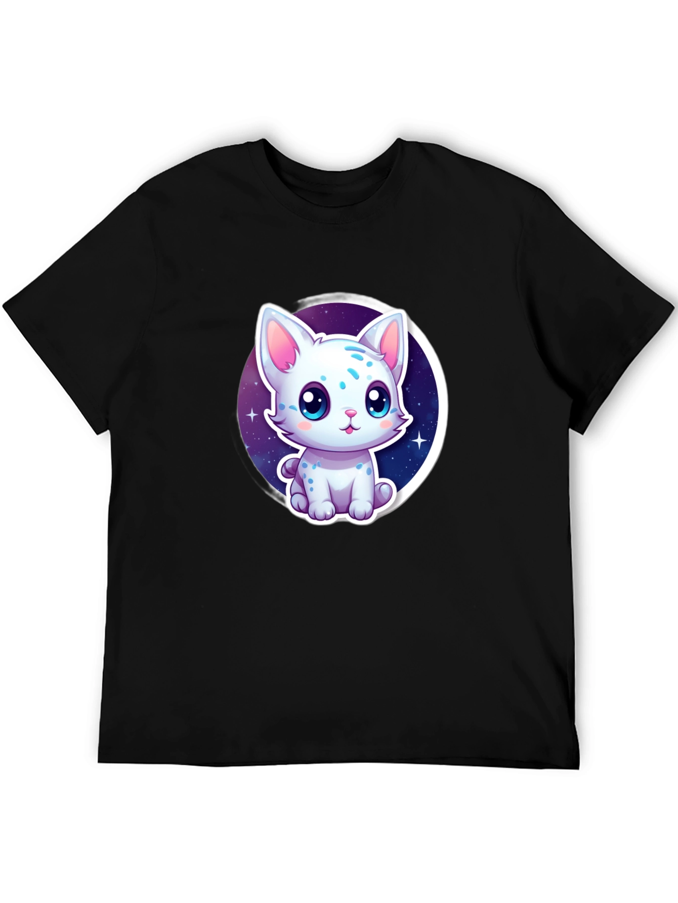 Cute Cartoon Cat Graphic Tee - Black
