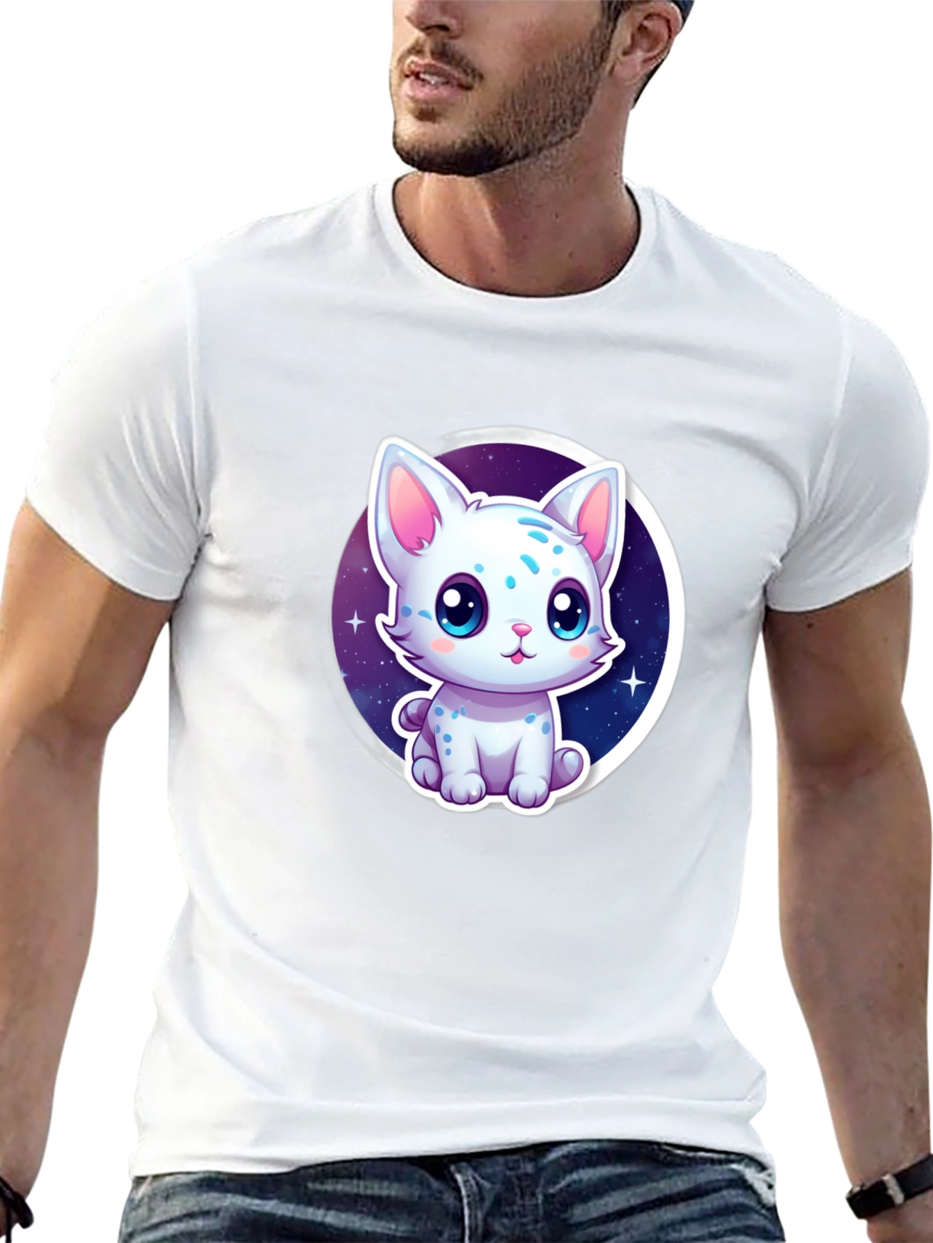 Cute Cartoon Cat Graphic Tee - Black
