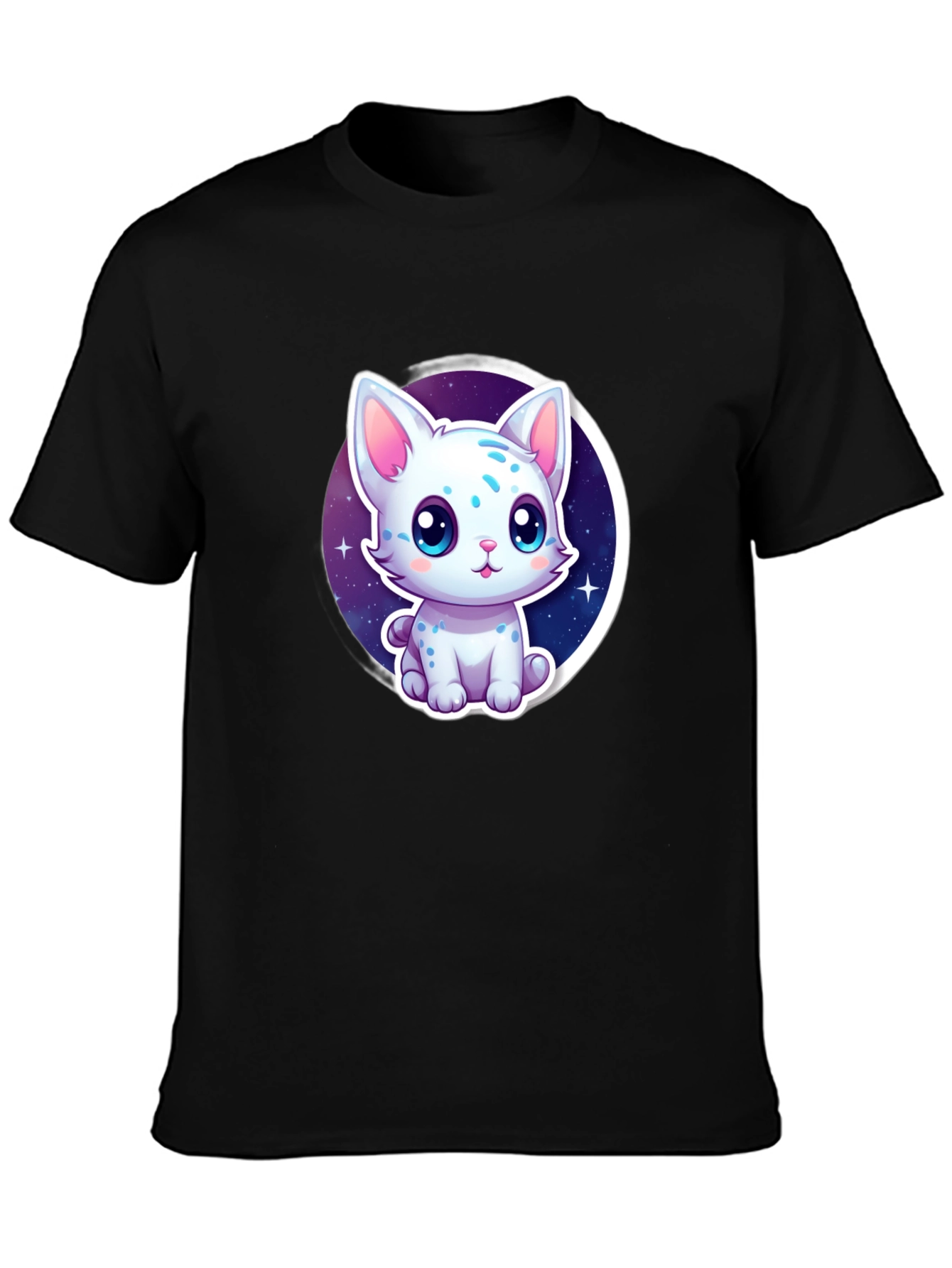 Cute Cartoon Cat Graphic Tee - Black