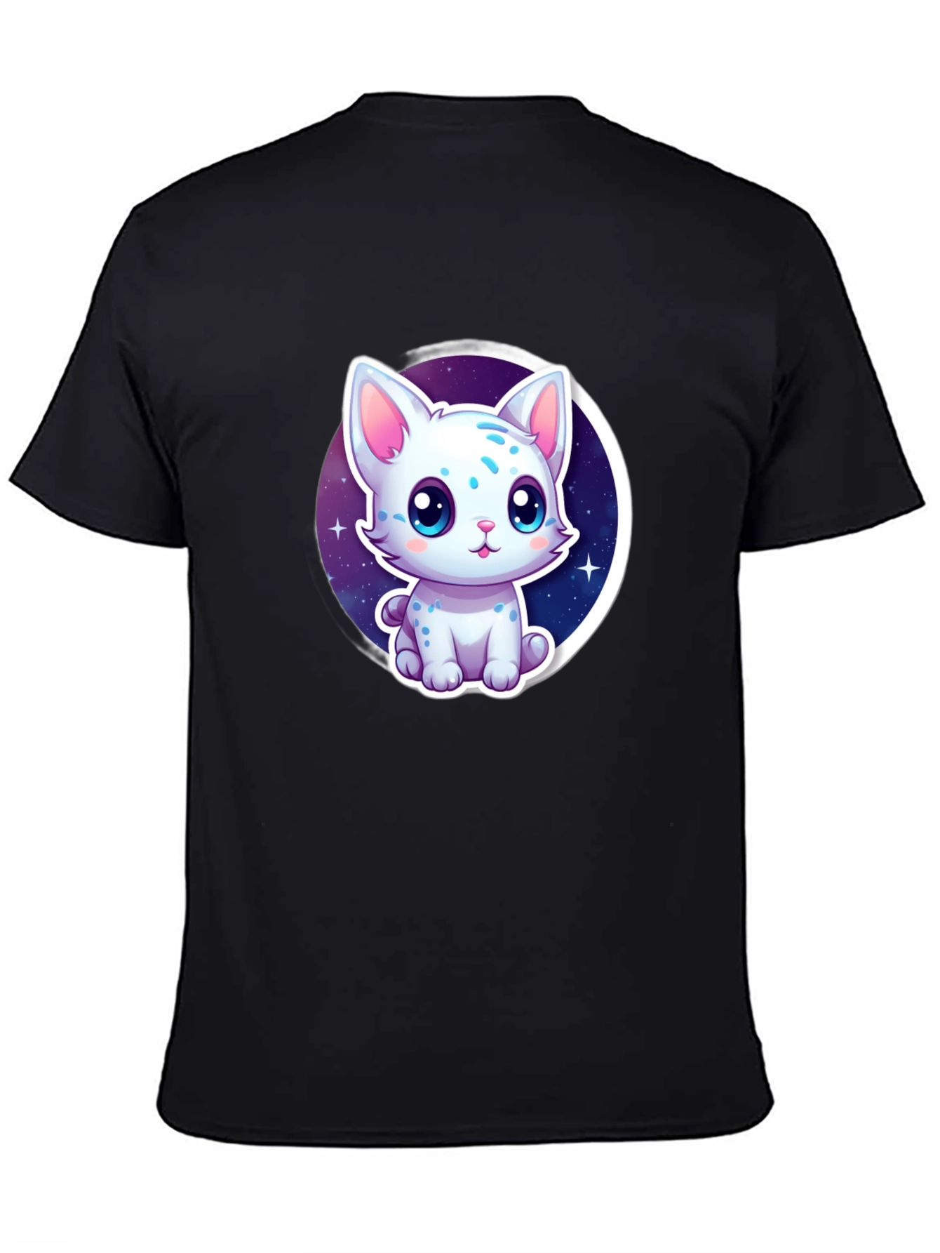 Cute Cartoon Cat Graphic Tee - Black