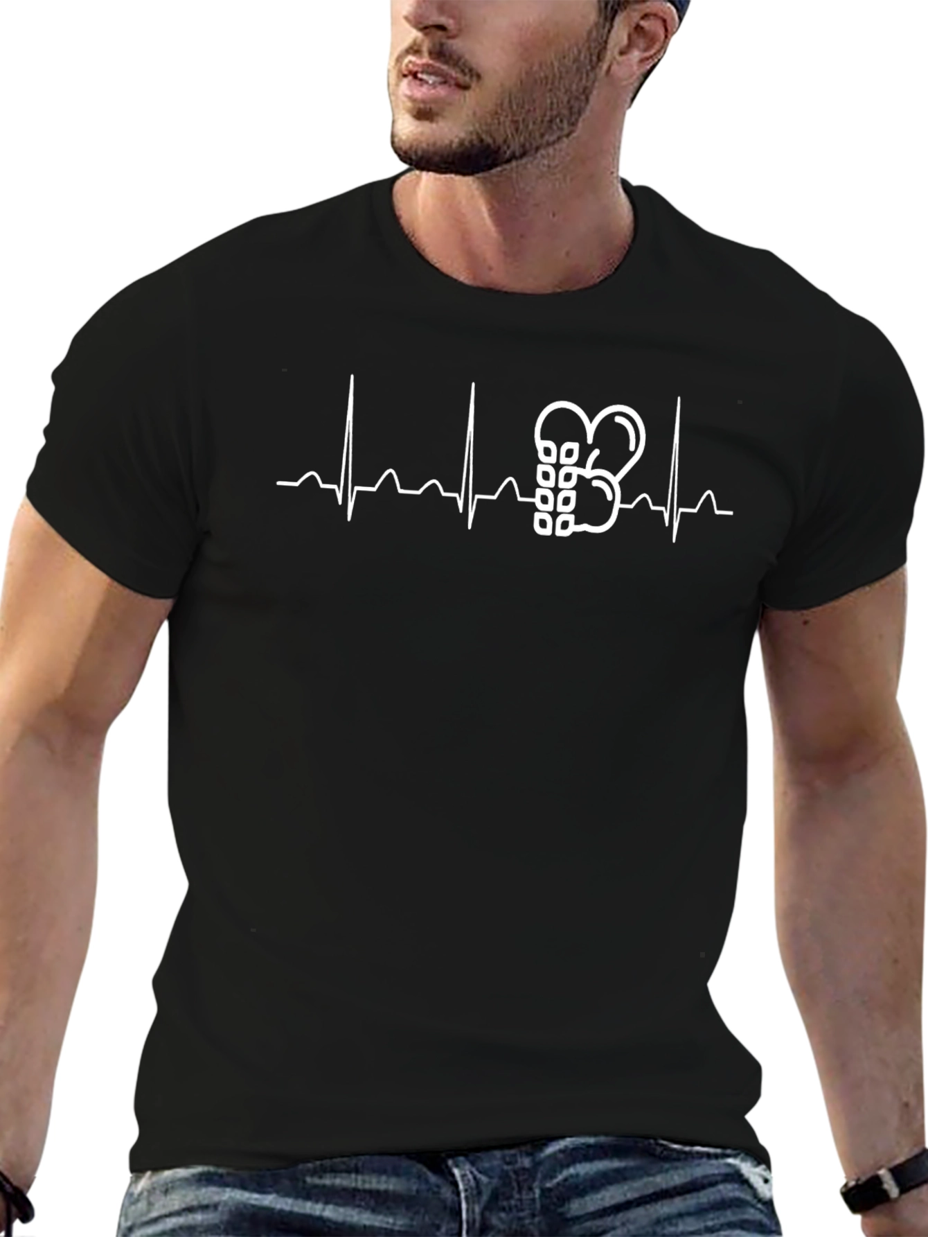 Heartbeat Boxing Glove Graphic Tee - Black