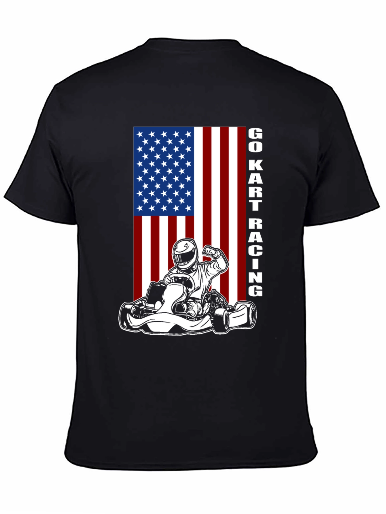 Go Kart Racing USA Flag Graphic T-Shirt