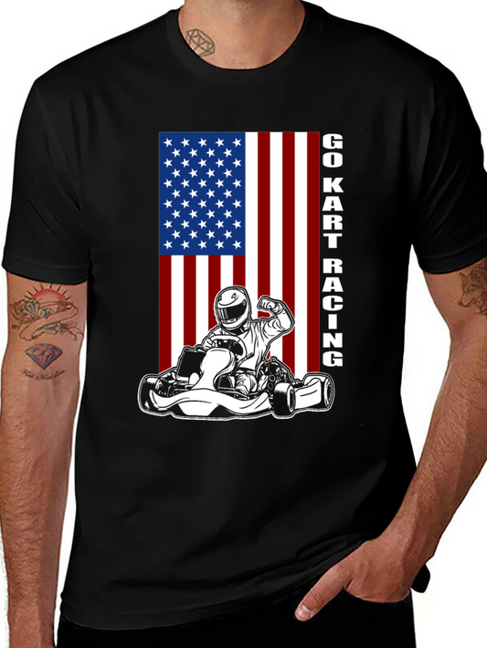 Go Kart Racing USA Flag Graphic T-Shirt