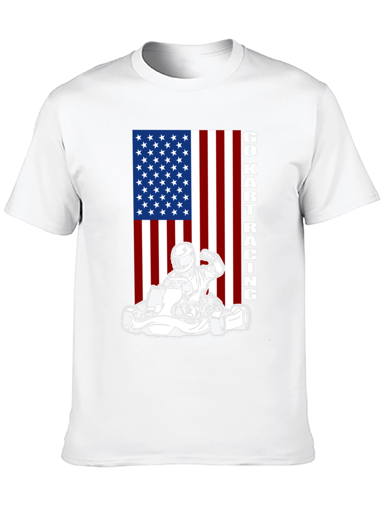 Go Kart Racing USA Flag Graphic T-Shirt