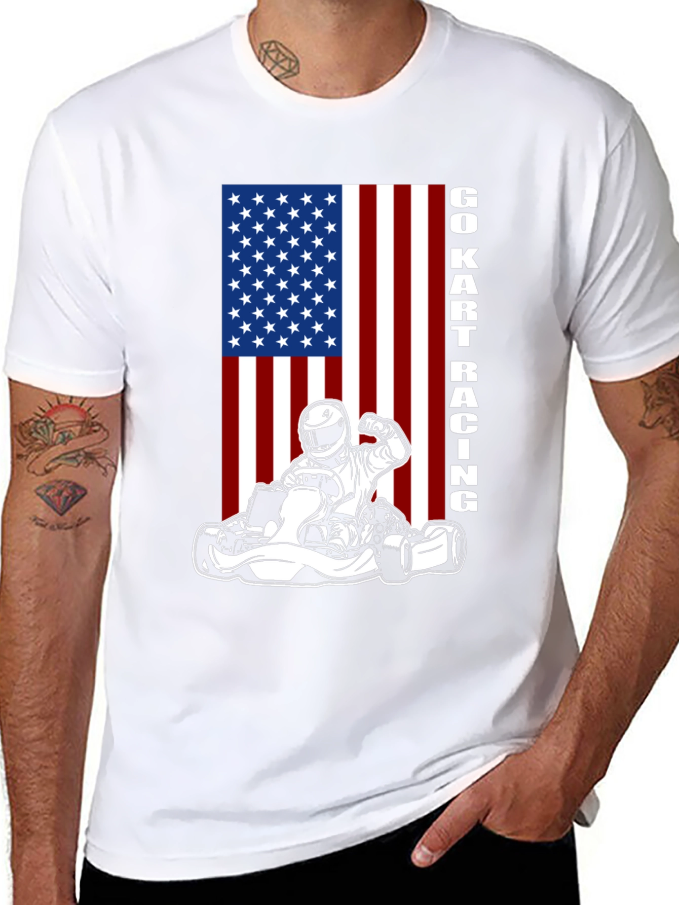 Go Kart Racing USA Flag Graphic T-Shirt