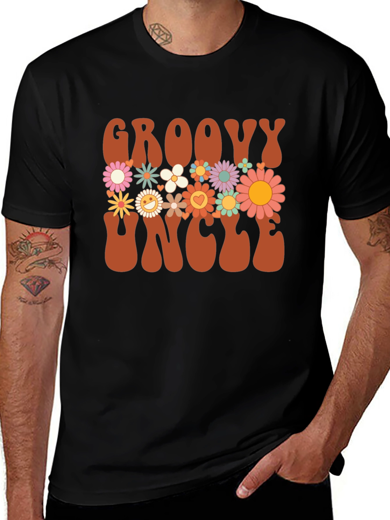 Groovy Uncle Graphic Tee - Retro Floral Design