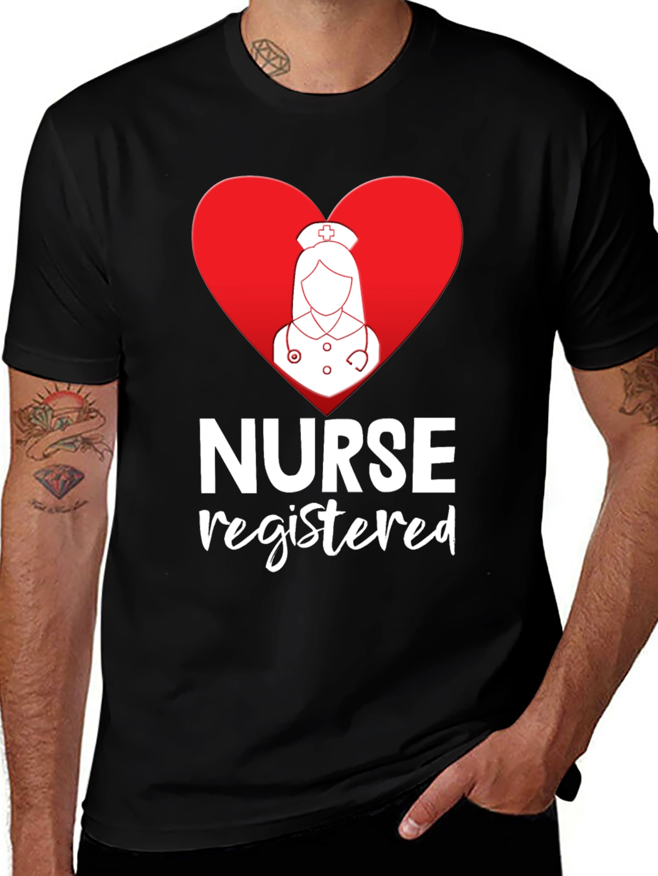 Registered Nurse Heart Graphic Black T-Shirt
