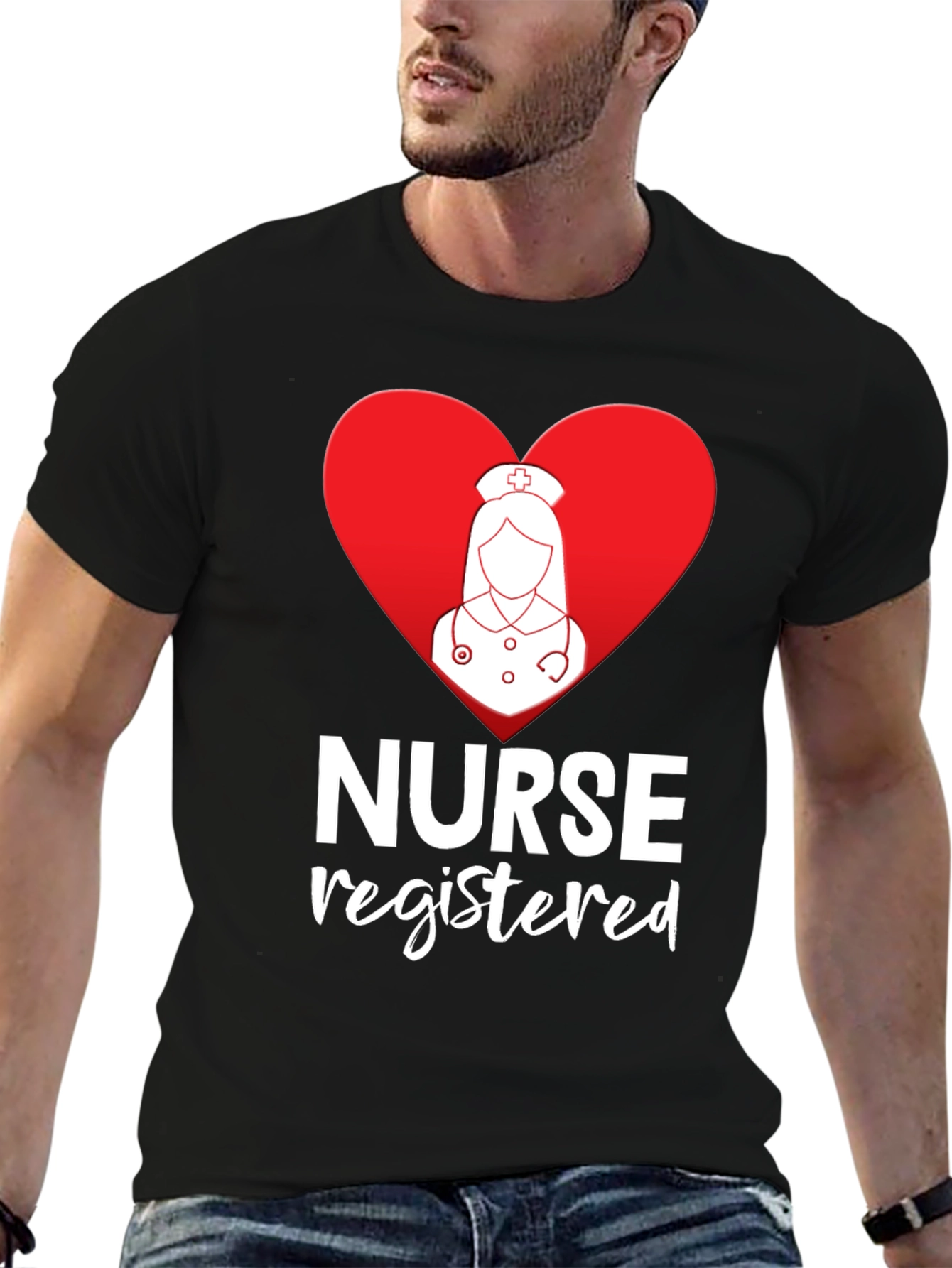 Registered Nurse Heart Graphic Black T-Shirt