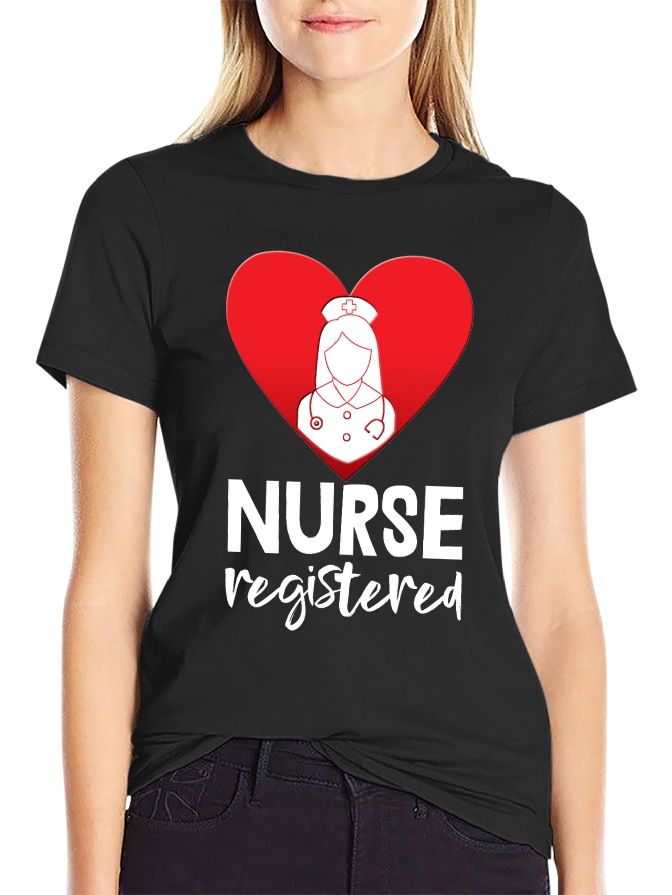 Registered Nurse Heart Graphic Black T-Shirt