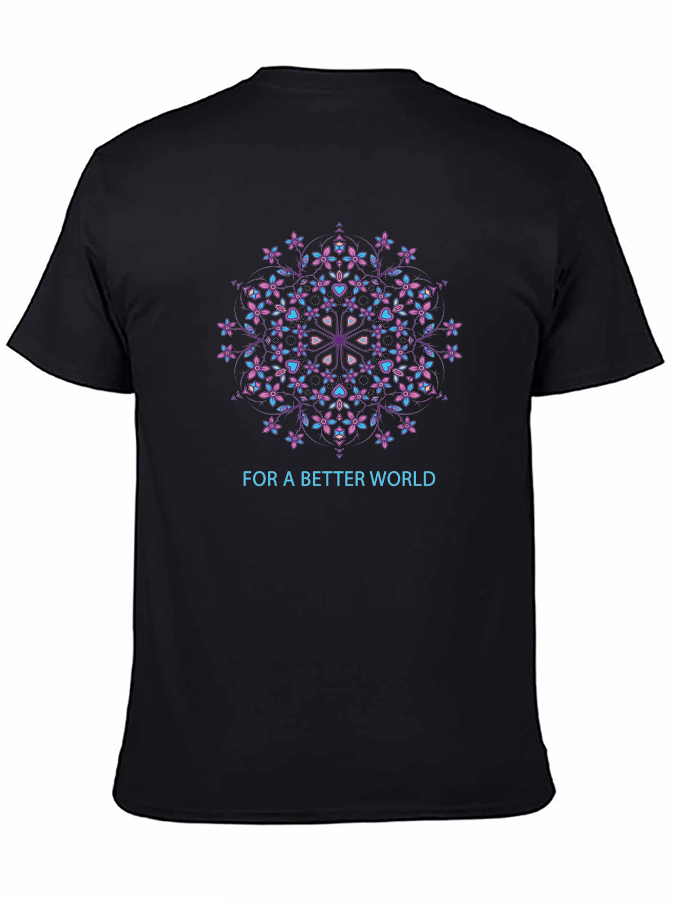 Floral Mandala Better World Black T-Shirt