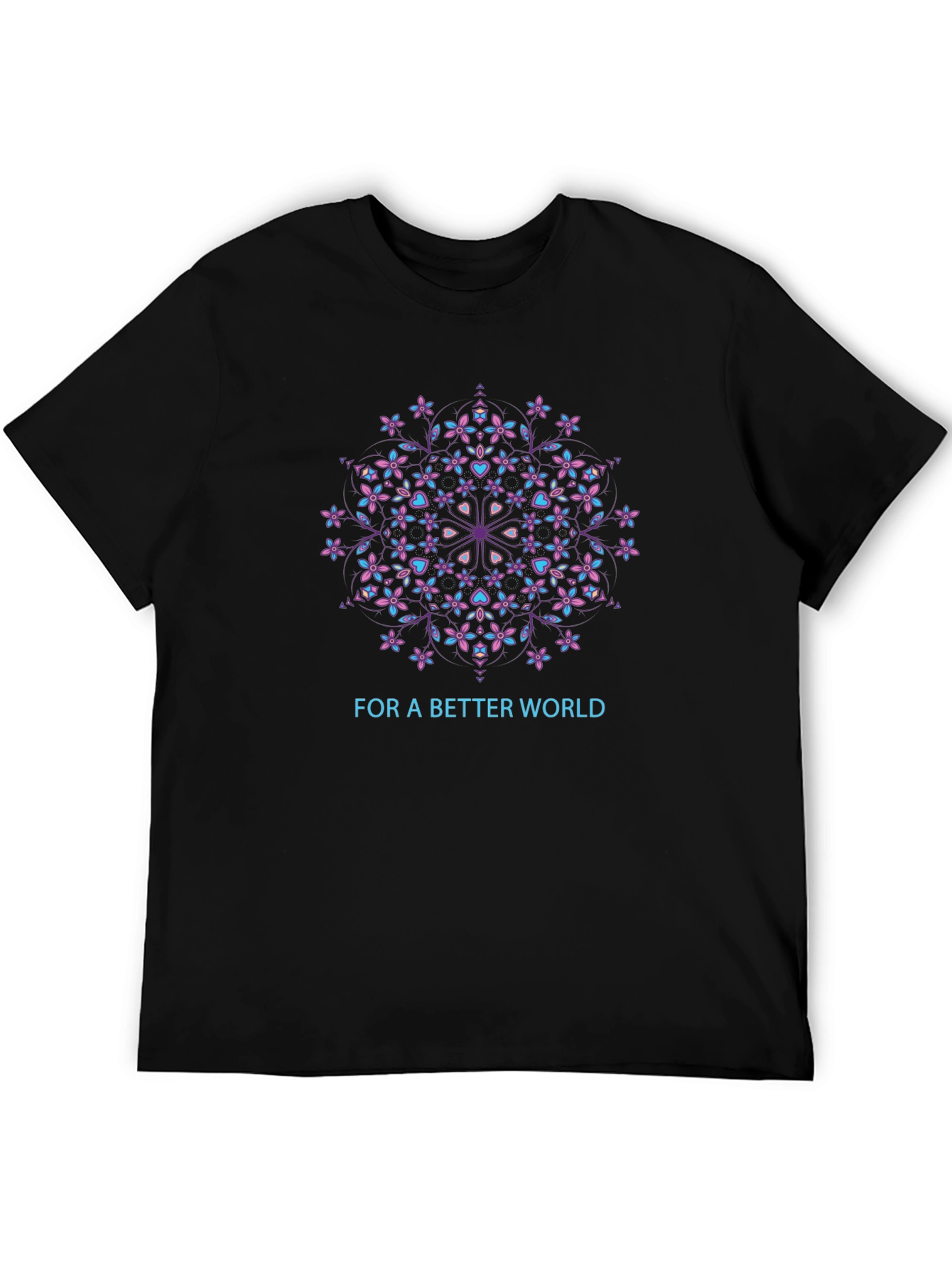 Floral Mandala Better World Black T-Shirt