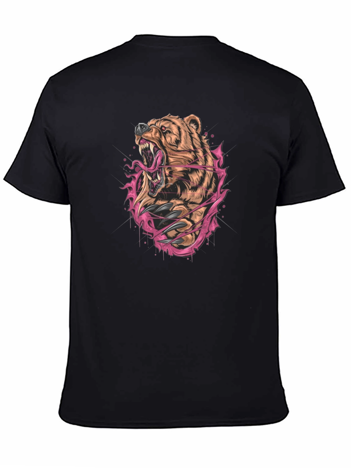 Bear Graphic Print Black T-Shirt