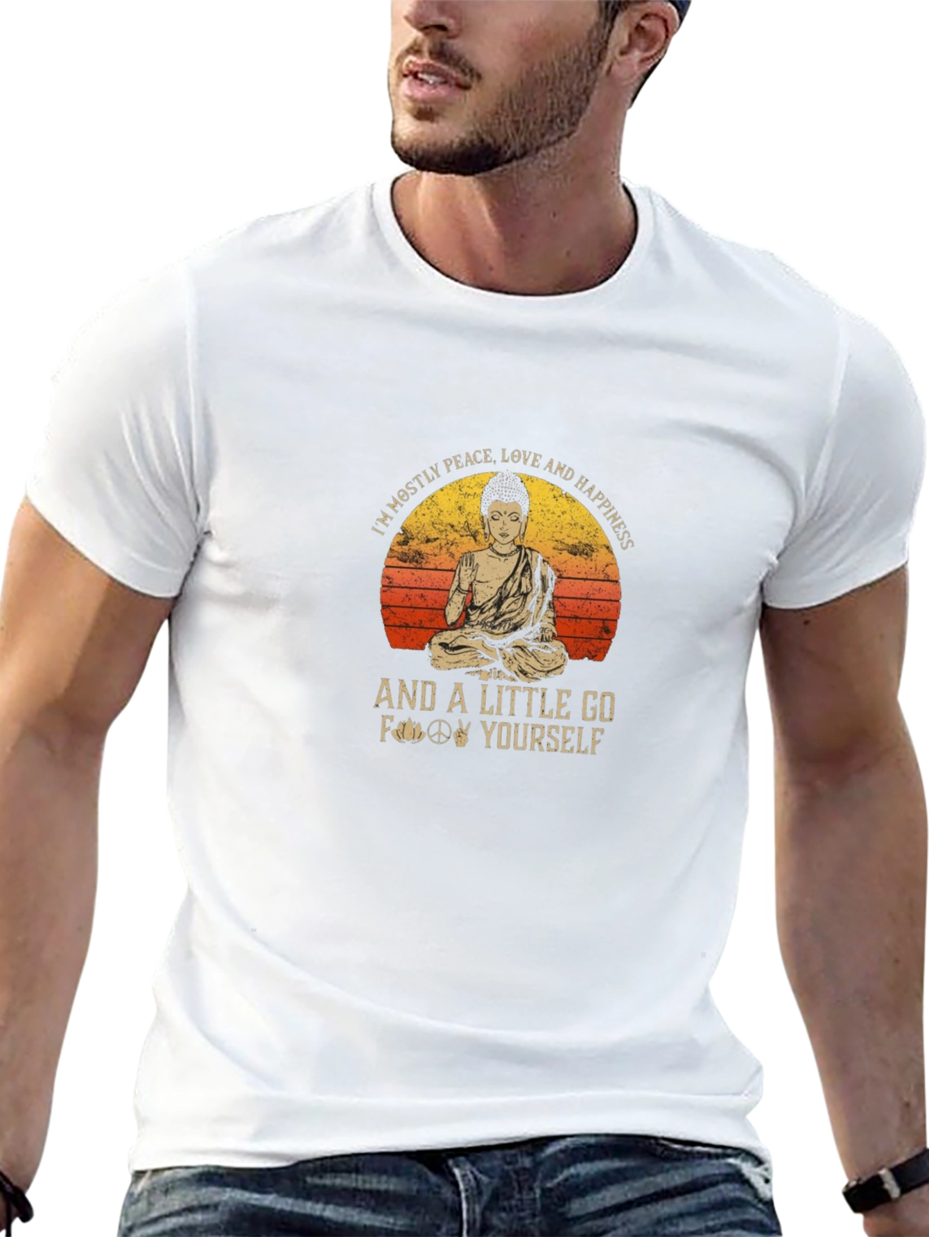 Peace Love Happiness Buddha Graphic T-Shirt