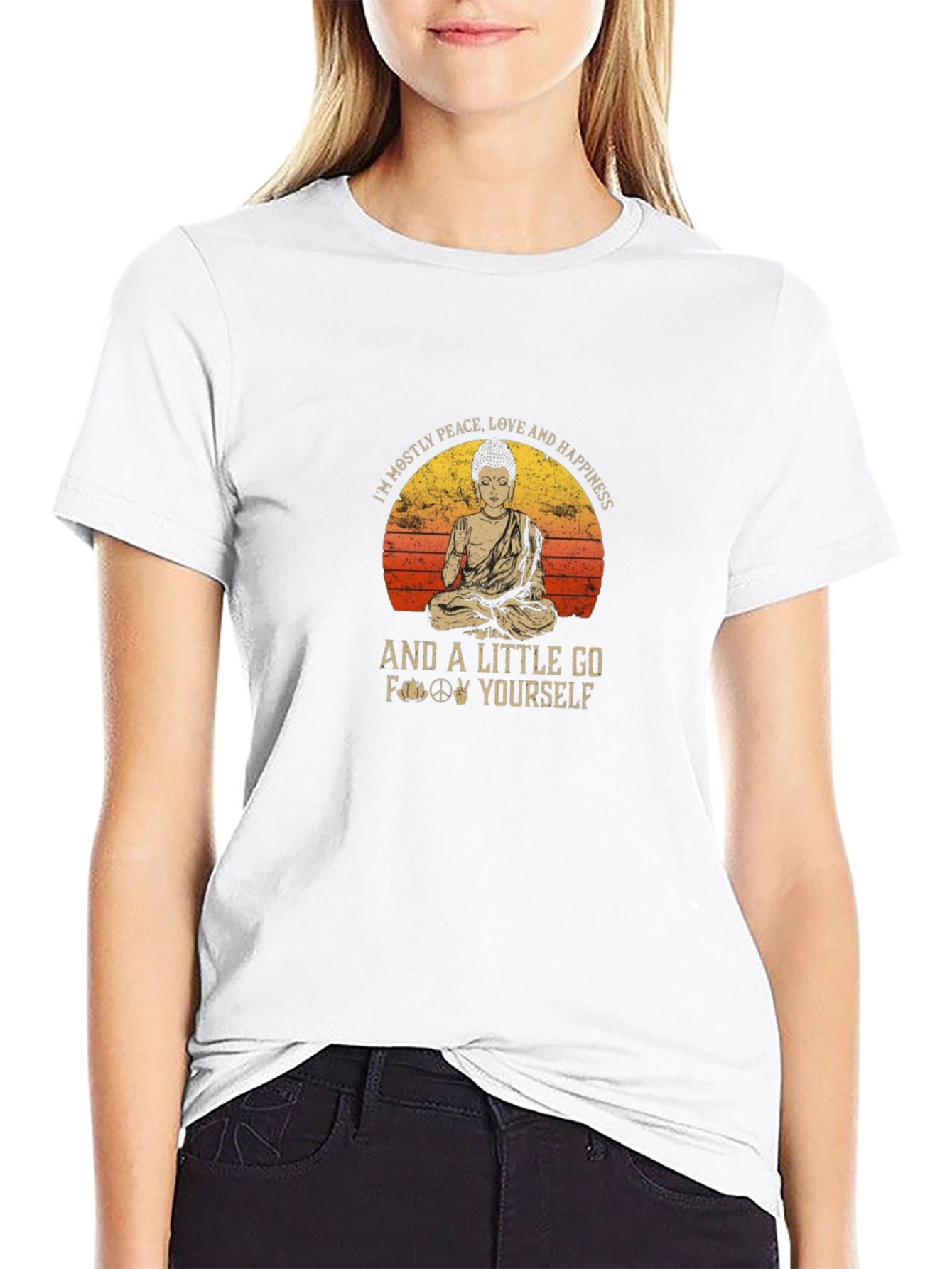 Peace Love Happiness Buddha Graphic T-Shirt
