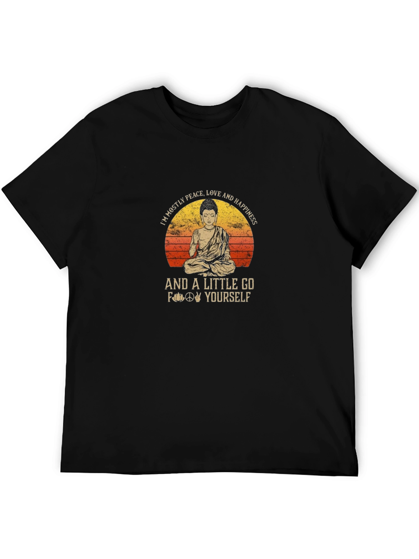 Peace Love Happiness Buddha Graphic T-Shirt