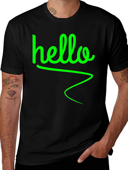 Hello Green Graphic Black T-Shirt