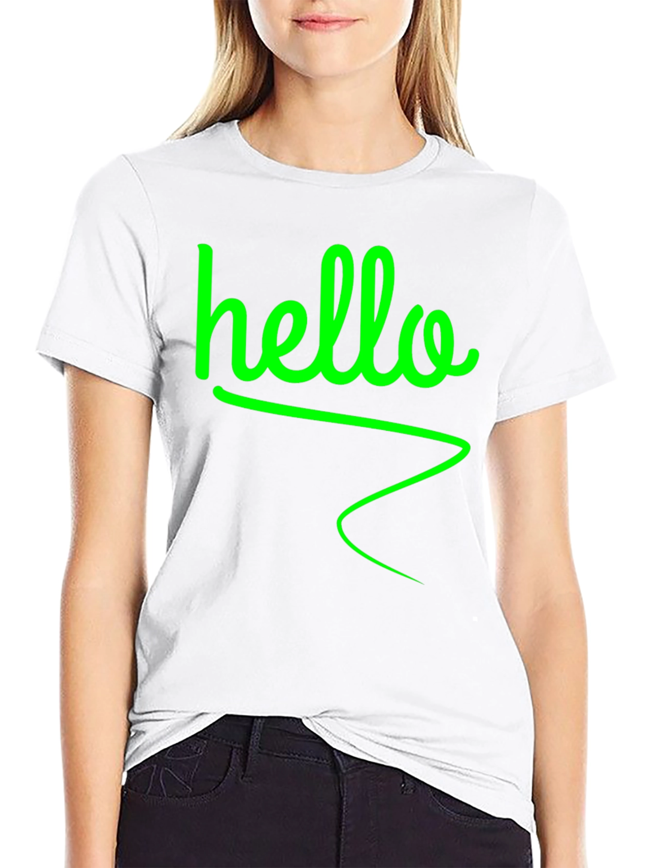 Hello Green Graphic Black T-Shirt