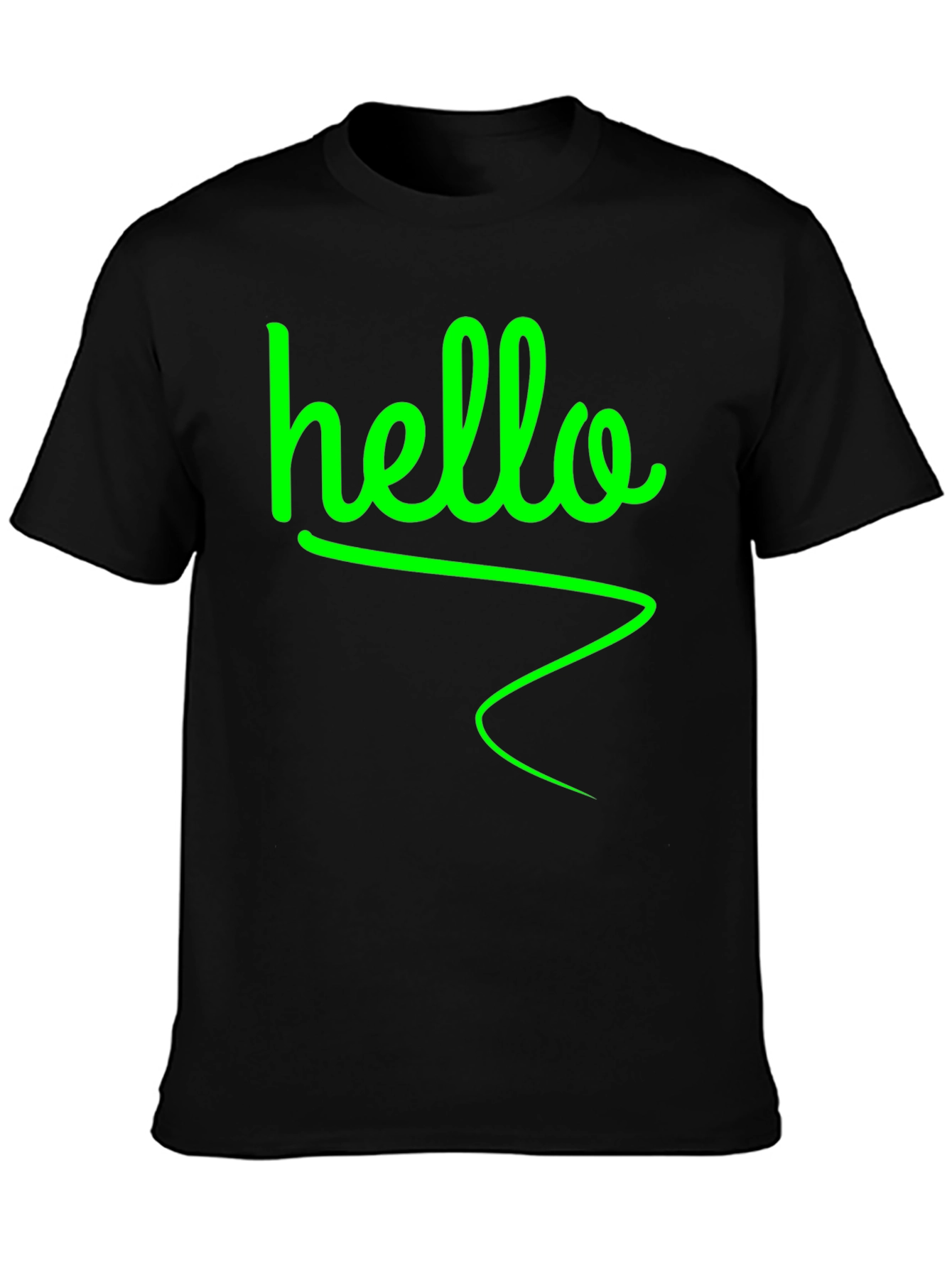 Hello Green Graphic Black T-Shirt