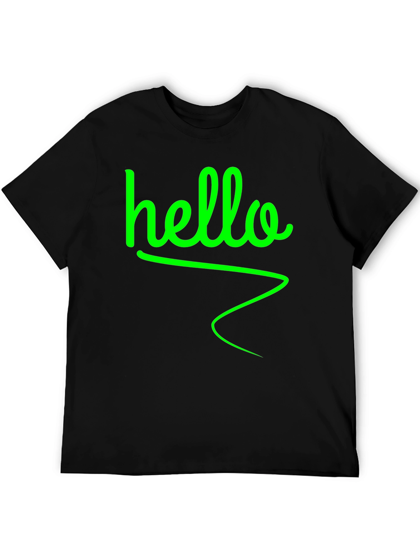 Hello Green Graphic Black T-Shirt