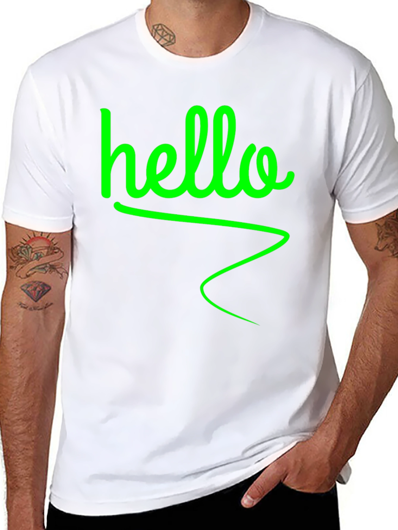 Hello Green Graphic Black T-Shirt
