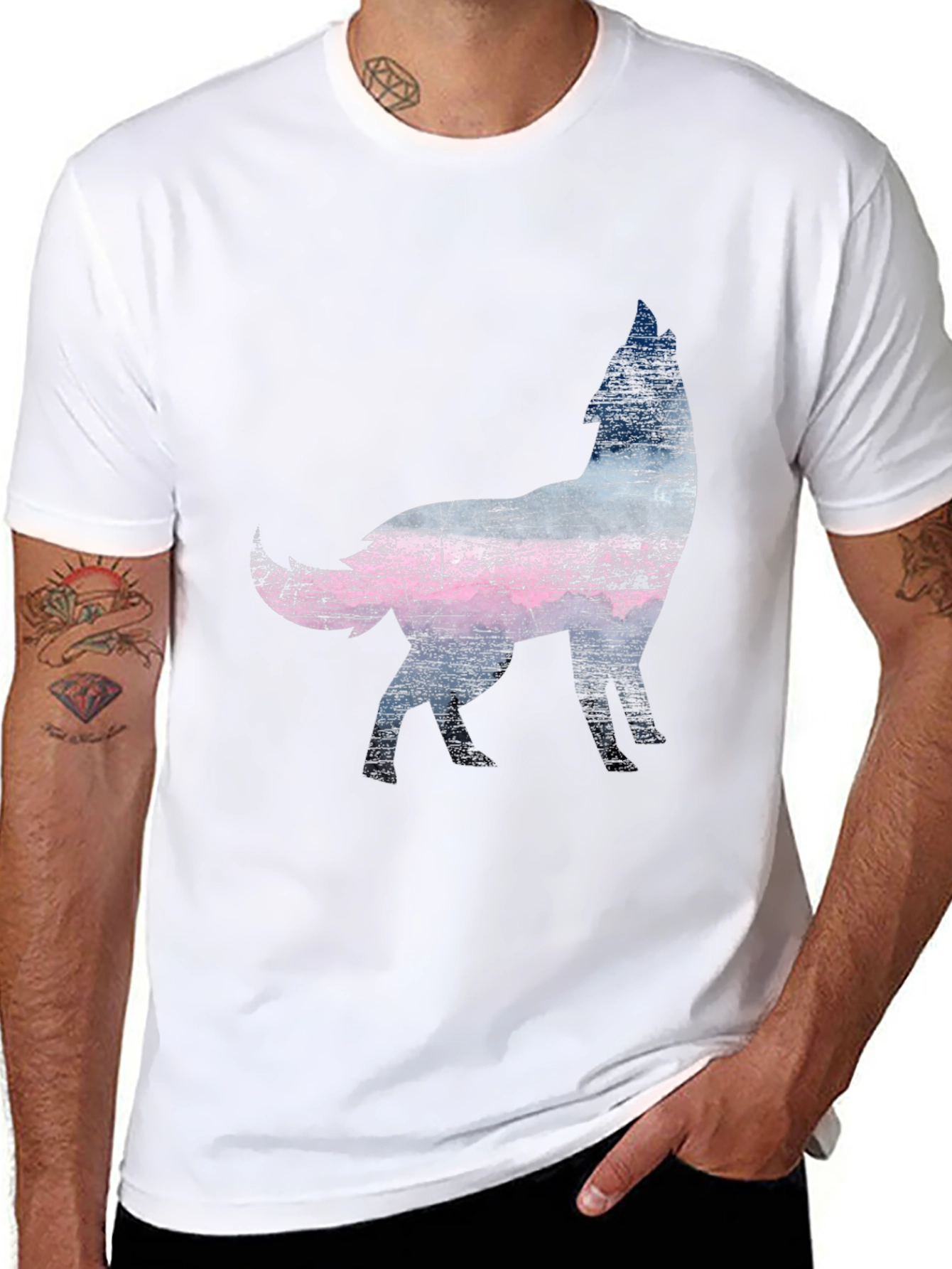 Wolf Silhouette Graphic Print Black T-Shirt