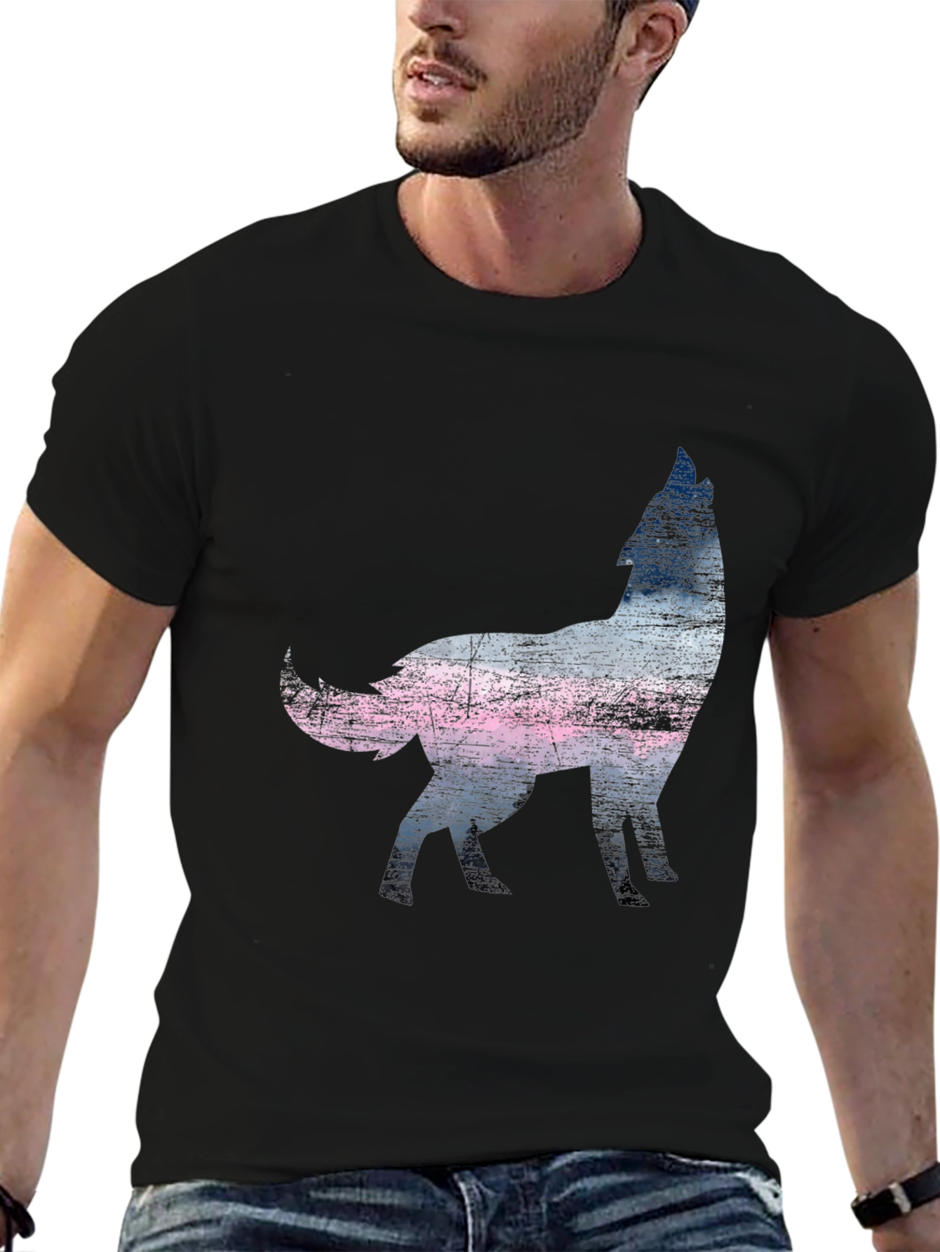 Wolf Silhouette Graphic Print Black T-Shirt