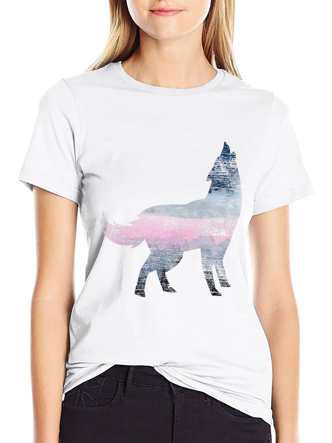 Wolf Silhouette Graphic Print Black T-Shirt