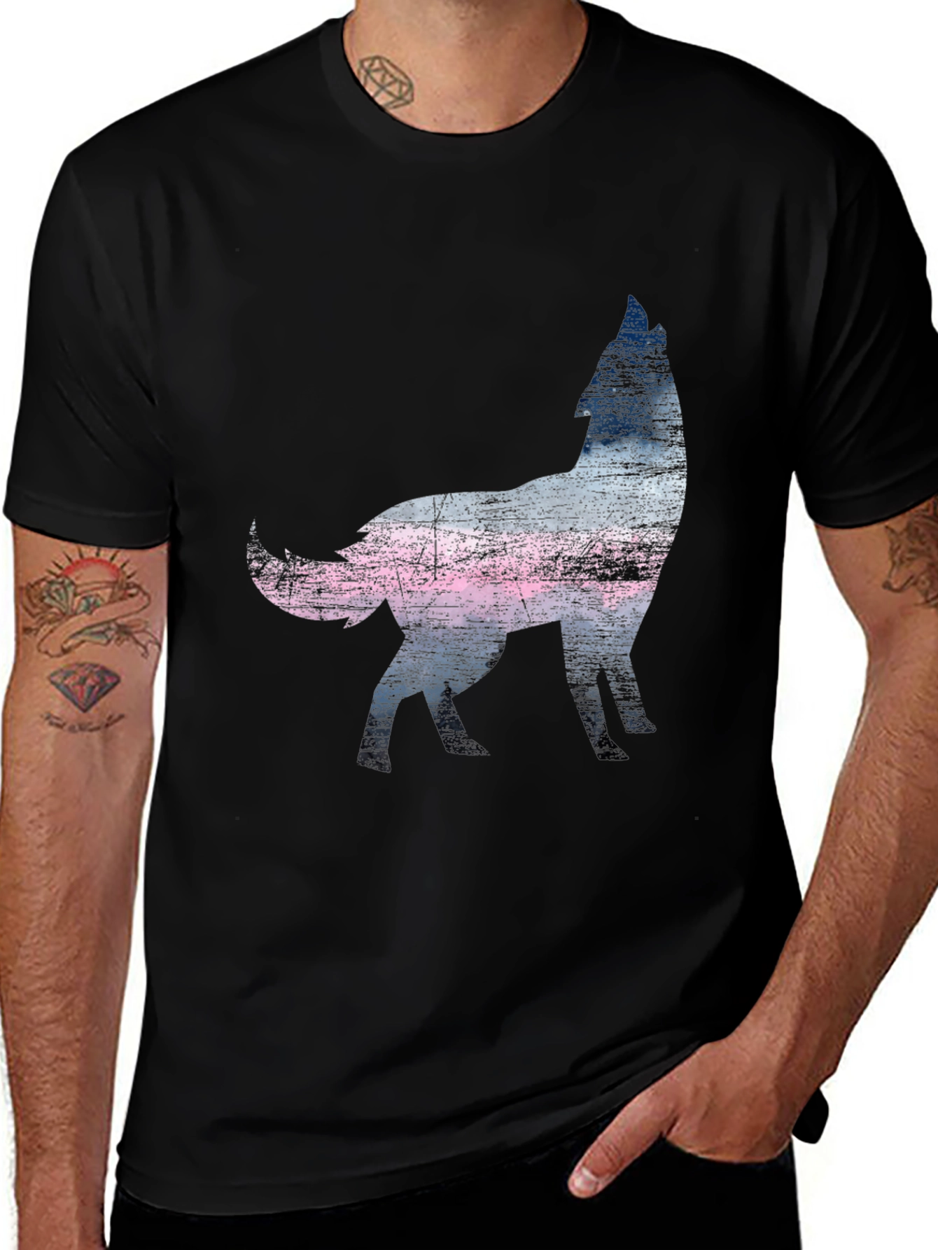 Wolf Silhouette Graphic Print Black T-Shirt