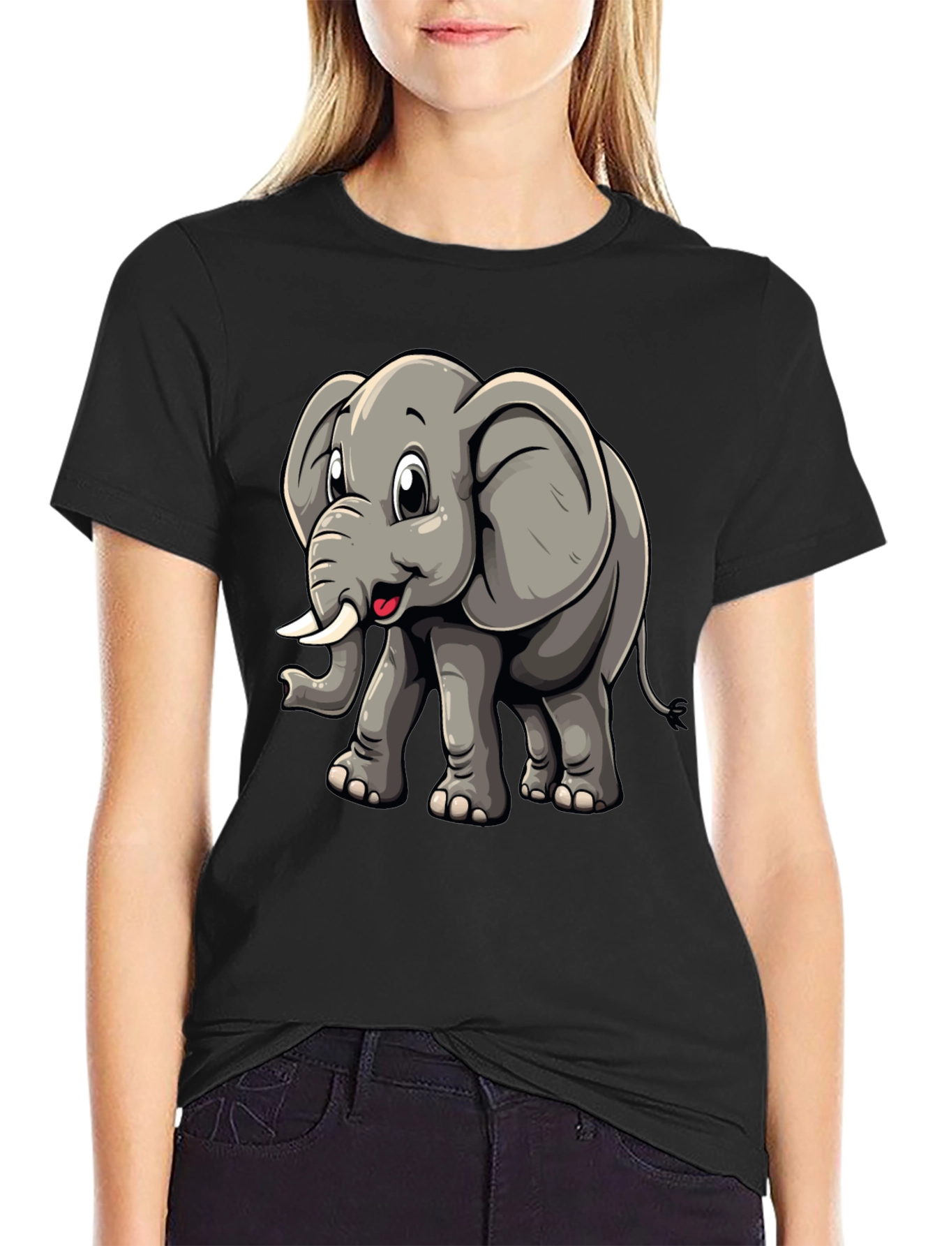Cute Elephant Graphic Tee - Black T-Shirt