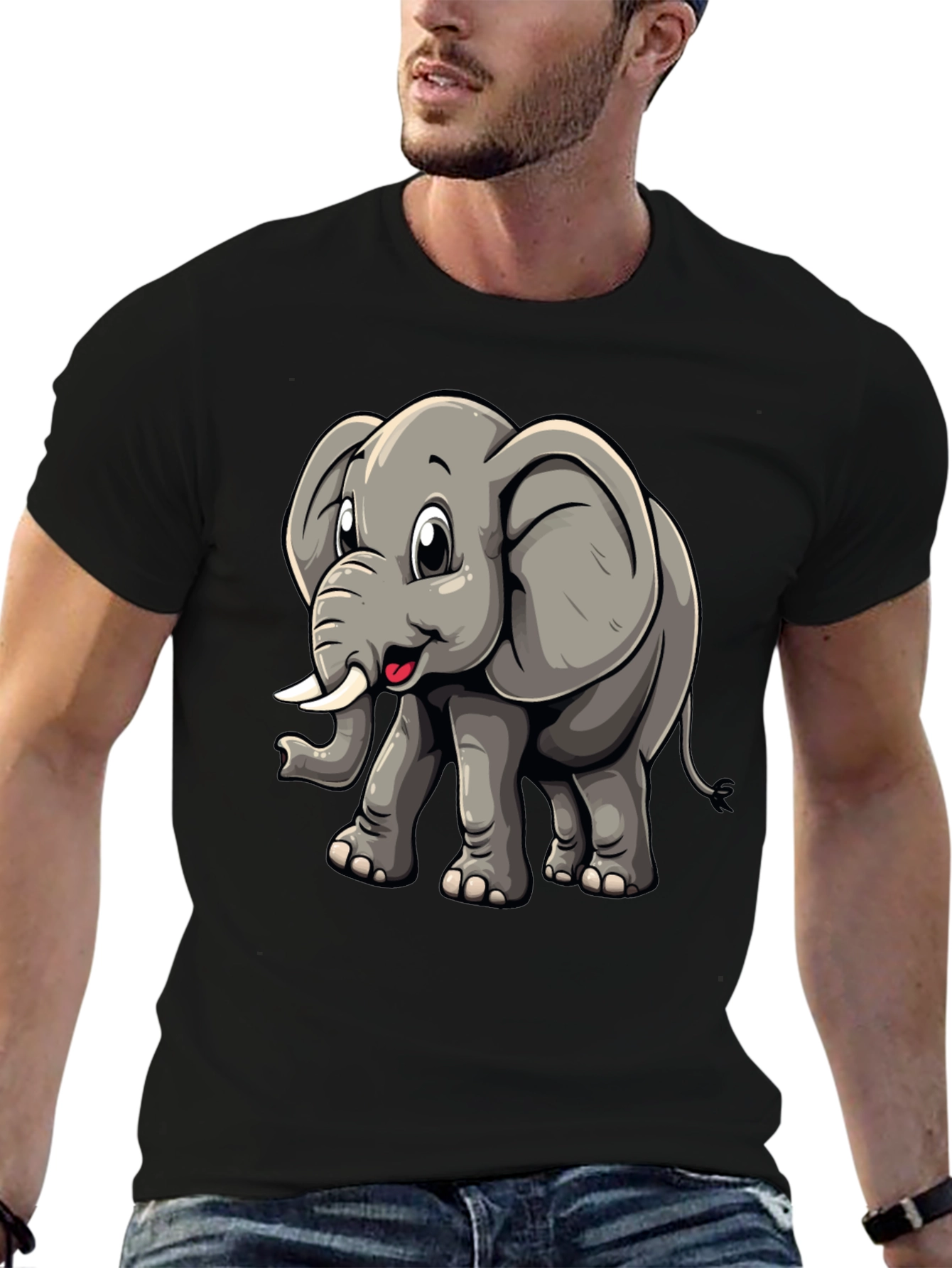 Cute Elephant Graphic Tee - Black T-Shirt