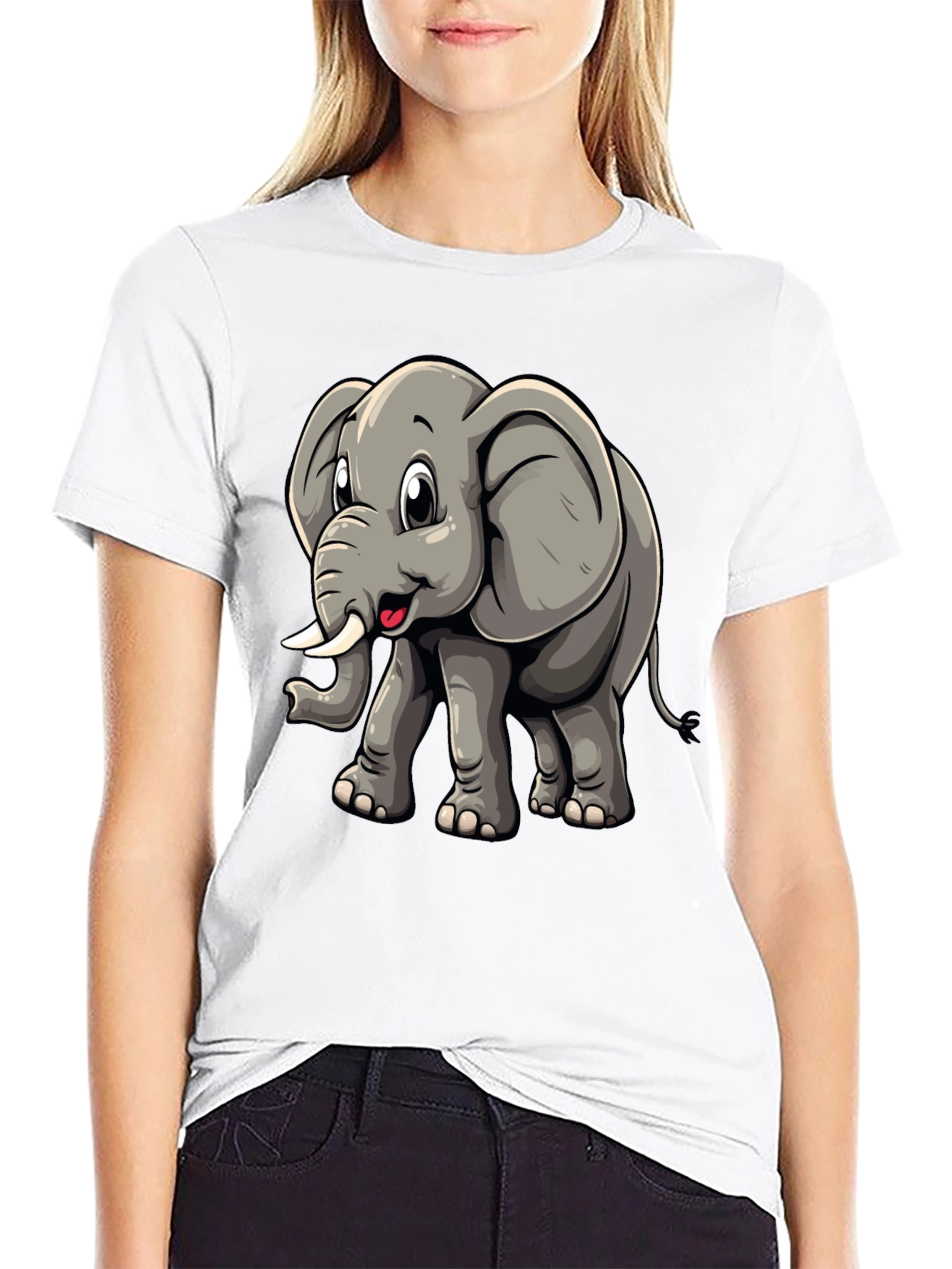 Cute Elephant Graphic Tee - Black T-Shirt