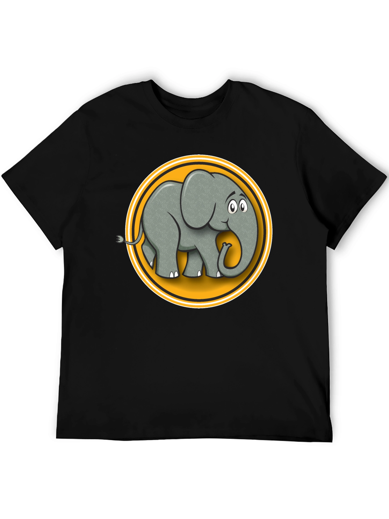 Elephant Cartoon Graphic Tee - Black Cotton T-Shirt