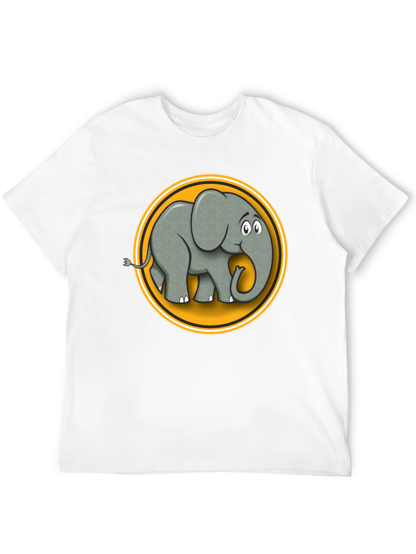 Elephant Cartoon Graphic Tee - Black Cotton T-Shirt