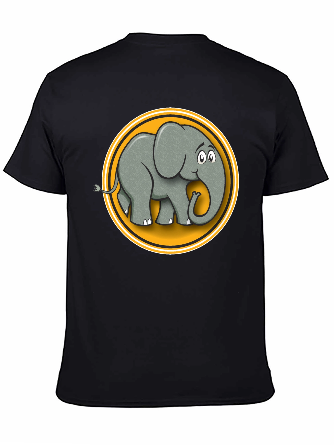 Elephant Cartoon Graphic Tee - Black Cotton T-Shirt
